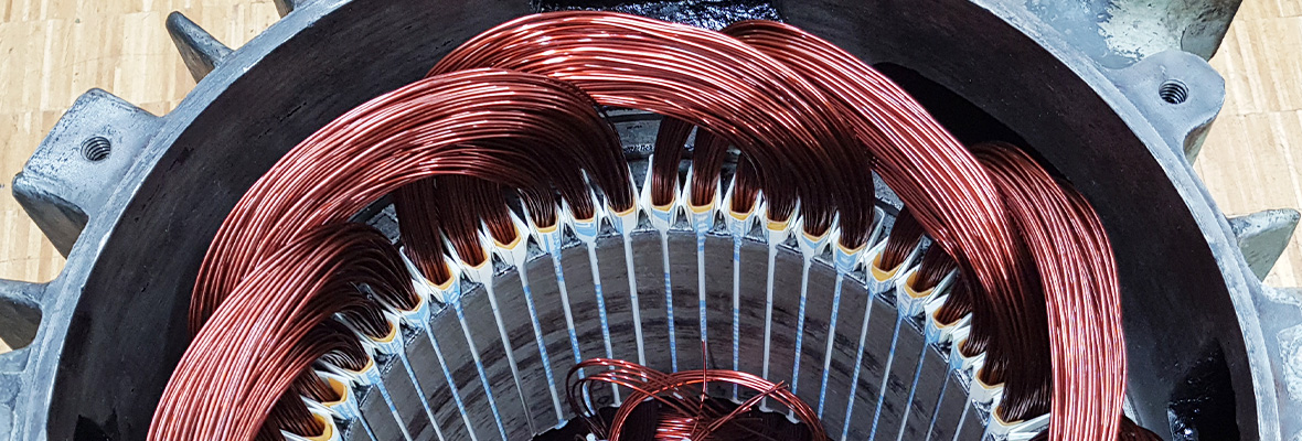 Seidinger_Header-Portfolio_Elektromaschinenbau Elektromaschinenbau bei elektro SEIDINGER – Stator eines Elektromotors mit neu eingelegten Kupferwicklungen